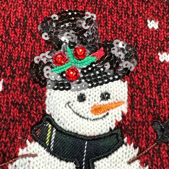 Karen Scott Snowman Trio Sweater Sz XL Red Marled Sequin Embellished Winter Size - Picture 13 of 14